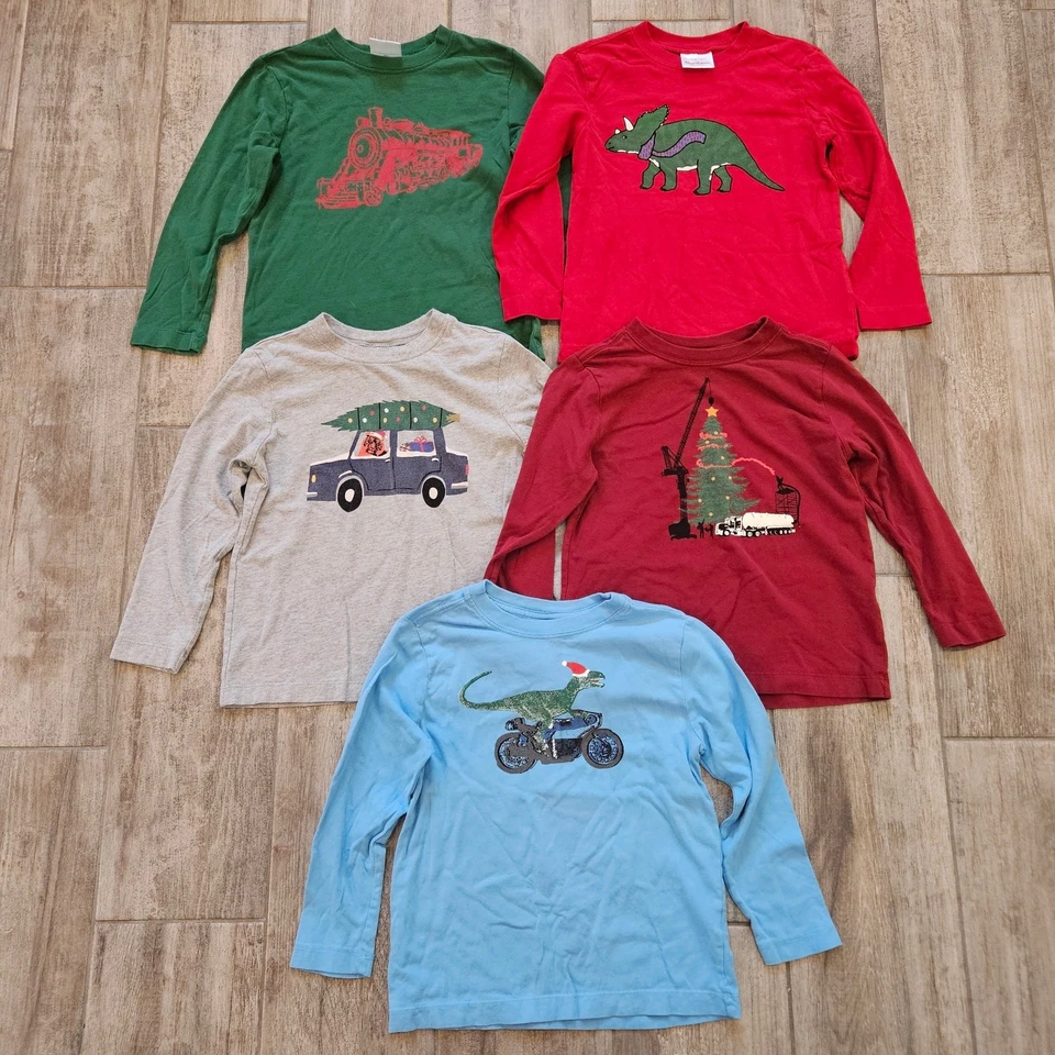 Hanna Andersson Boys Long Sleeve Holiday Shirts Size 110  Lot of 5 Christmas Tee - Image 1 of 4