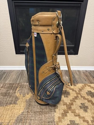 VTG Hot-Z Golf Bag Tan Leather Green Plaid Tartan Made In USA RETRO Classic - Image 1 of 4