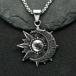 Men's Stainless-Steel Sun and Moon Pendant Necklace Jewelry Gift Wholesale - Picture 1 of 7