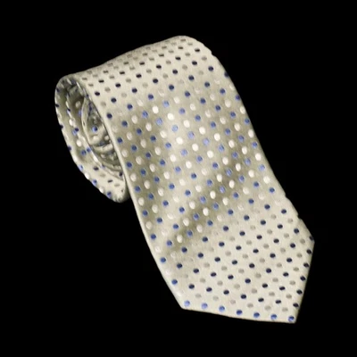 Corbata de seda hecha a mano GB Gianni Bini verde con lunares azules y blancos Foto 1 de 4