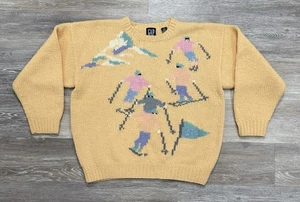 Vtg 80's Gap Handknit Shetland Wool Sweater Jumper Sz L Ski Race Knit Pullover - Picture 1 of 16