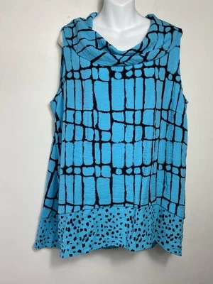 Habitat Sleeveless Cowl Neck Tank Top Blue Black Lagenlook Women’s Size XL - Image 1 of 4