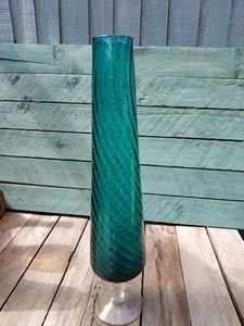 Tall Empoli Glass Vase 50cm Blue Optical Swirl Clear Foot - Picture 1 of 7