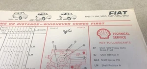 1962 - 1971  FIAT 500 & 600  Shell Australia  Lube Chart - Picture 1 of 2