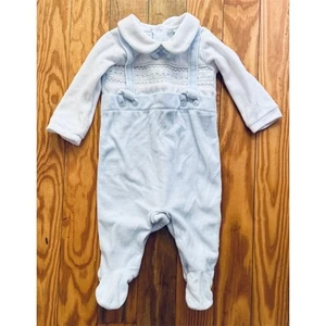 Rock-a-bye, baby boutique, Blue Velour Smocked Sleepsuit 6-9M footed cozy comfy - Picture 1 of 8