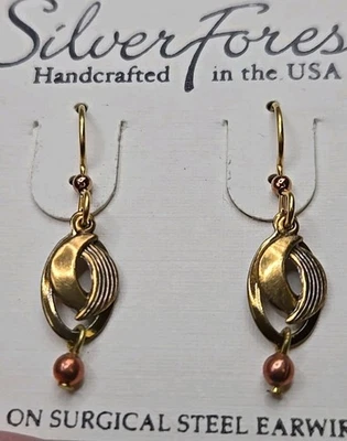 Silver Forest Earrings USA Petite Dangle Bronze Gold Tone Oval 18k GP Hook - Изображение 1 из 4