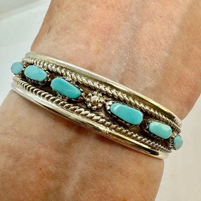 Zuni Needlepoint Natural Turquoise Bracelet 6" Sterling by Jean Palsano 16.7g - Image 1 of 4