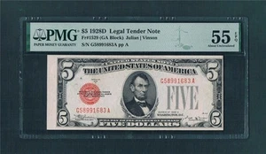 1928D $5.00 Legal Tender RED SEAL(Vinson)~PMG-55EPQ-(Minor ERRORs NOT Mentioned) - Picture 1 of 1