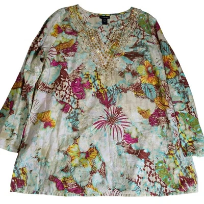 Top túnica floral adornada con cuentas Lane Bryant para mujer 18/20 algodón Foto 1 de 4