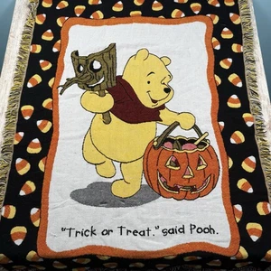 Disney Winnie Pooh Candy Corn Tapestry Throw VTG Halloween Trick or Treat - Picture 1 of 9
