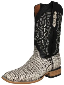 Mens Natural Cowboy Boots Lizard Print Leather Western Dress Square Rodeo Ranch - Picture 1 of 5