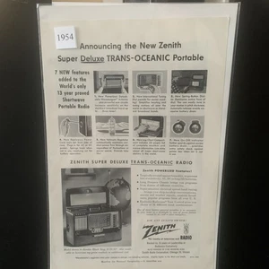 Vintage 1954 Zenith Suoer Deluxe Trans-Oceanic Portable Ad Advertisement - Picture 1 of 2