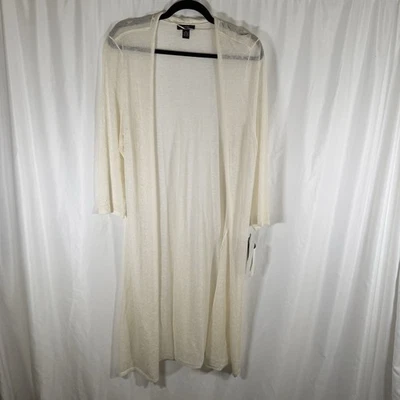 New Alfani Lightweight Cardigan Women's XL Ivory Open Front Linen Blend Sheer - Image 1 of 4