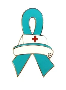 Türkis Band Anstecknadel Krankenschwester Kappe Rotes Kreuz Krankenpflege Eierstockkrebs Bewusstsein Neu - Bild 1 von 6