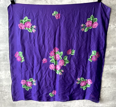 Винтажный Bellelt фиолетовый цветочный розовый итальянский шелковый шарф 33 x 33 - Изображение 1 из 4