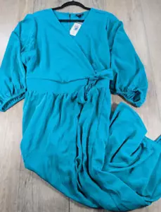 Torrid Maxi Dress Womens 3X Teal 3/4 Sleeve Long Empire Tie Waist BOHO NWT - Picture 1 of 9