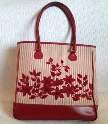 Isabella Fiore Purse Bag Tote Handbag Beaded Leather Shoulder Vintage Red - Image 1 of 4
