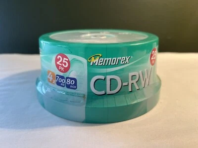 New Memorex 25 Pack CD-RW 4X 700MB 80min BLANK CDs Rewritable & Reinscriptible - Image 1 of 4