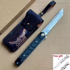 Handgefertigte Damaststahl Klapp Taschenmesser Scheide Kohlefaser Griff Tanto - Bild 1 von 21