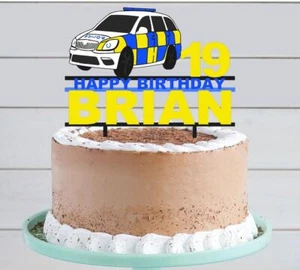 Polizei Auto Geburtstag Promotion JEDE FARBE personalisiert individuell KUNSTSTOFF Tortenaufleger - Bild 1 von 6