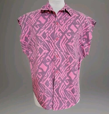 Camisa Squeeze De Colección Años 80 Rosa Peso Pesado Algodón Manga Corta Botón Delantero Mujer Med Foto 1 de 4