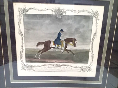 Retrato grabado enmarcado de 1755 del famoso caballo antiguo compañero arte ecuestre Foto 1 de 4