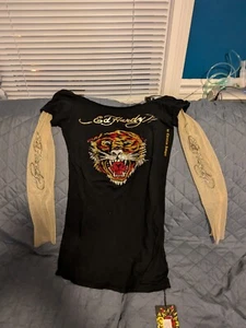 Ed Hardy Tunika Oberteil Schwarz Med Strass Tiger Jersey Strick - Bild 1 von 14