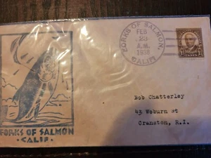 Lachsgabeln, Kalifornien, 1938 Brief und Stempel - Bild 1 von 5