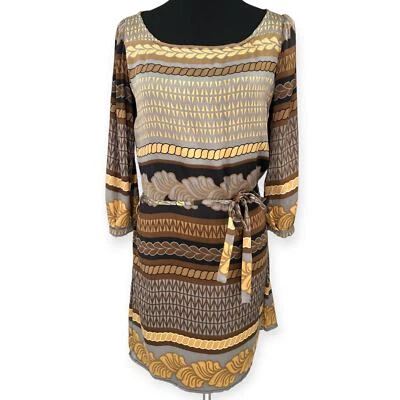 Hale Bob | маленький / 2 - 4 | 100% шелк напечатано подпоясанный лодка шеи длинным рукавом платье - Изображение 1 из 4