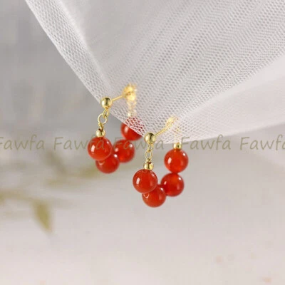 Moda Natural 6mm Ágata Roja Redonda Piedras Preciosas Cuentas Colgantes Oro Pendientes Foto 1 de 4