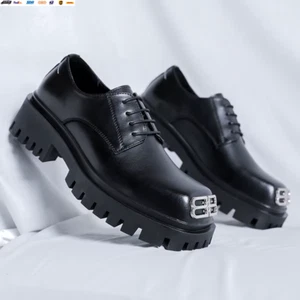Fashion Mens Casual Leather Derby Shoes Men'S Square Toe Trendy Designer Shoe Me - Picture 1 of 6