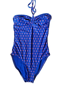 NEXT UK 8 Blue Mix Floral Removable Pads Bandeau Halterneck Swimsuit - Imagen 1 de 3