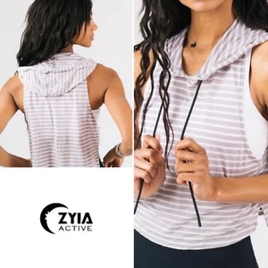 Zyia Active Striped Cropped Hoodie Tencel Super Soft Size S Athleisure Grey - Picture 1 of 6