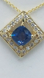 DIAMOND AND SAPPHIRE PENDANT 1.30 CARAT TOTALWEIGHT 1.05 CENTER 14kt YELLOW GOLD - Picture 1 of 8