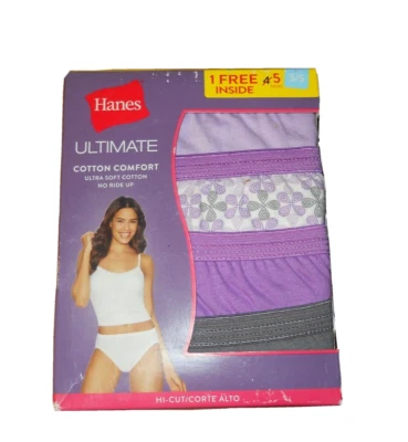 Hanes Ultimate Cotton Comfort Soft Hi-Cut Purple Panties 5 Pairs Size 5/S (B224) - Image 1 of 3