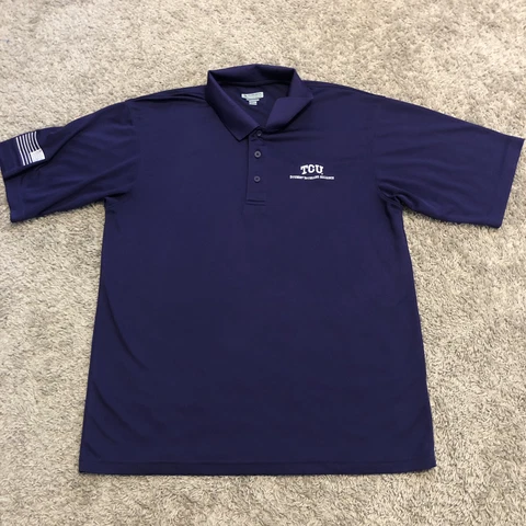 TCU Horned Frogs Polo Shirt Adult Large Purple Preppy Veteran USA Preppy Mens Z1 Cover