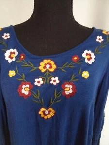 Hannah womans long sleeve XL blue tunic with red yellow and white flowers - Picture 1 of 7