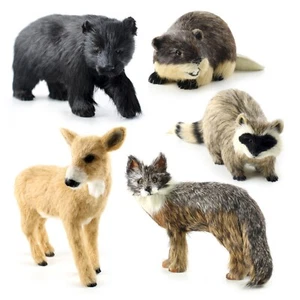 WOODLAND ANIMAL FUR FIGURINE 5 PIECE ASSORTMENT - BEAR DEER FOX RACCOON BEAVER - Picture 1 of 6