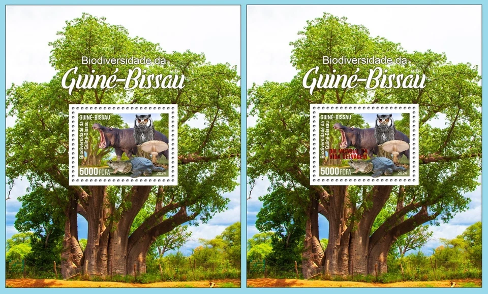 GUINEA BISSAU 2024 SS REG& OVPT BAOBAB MUSHROOM FROG TURTLE HIPPOPOTAMUS OWL 全新 — 第 1/3 张图片