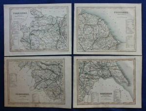 YORKSHIRE, mappa antica originale x 4, ferrovie, JOSHUA ARCHER, c.1848 - Foto 1 di 5