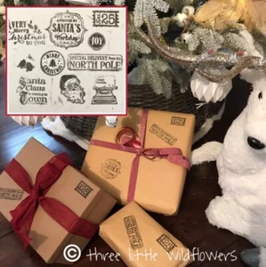 10 Christmas Stamps Santa Delivery Plus Ink Pad DIY Stamp Presents - Picture 1 of 6