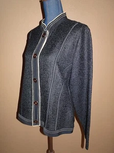 Chico’s Black Textured Piped Crinkled Button Down Mandarin Jacket Size 2 (L) NWT - Picture 1 of 5