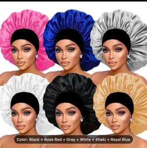 Silk Hair Bonnets for Sleeping - Elastic Wide Band - Picture 1 of 3