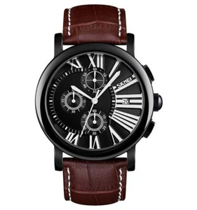 Reloj Skmei Para Hombre Negro Cronógrafo Correa de Cuero Genuino Pantalla de Fecha SK9196BLA - Imagen 1 de 7