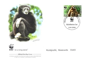 Weißhand Gibbon WWF Briefmarke World Wildlife Fund offizieller Ersttagsbrief 2008 - Bild 1 von 3