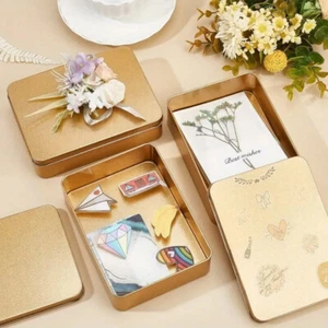 5x Small Metal Tin Storage Rectangular Box Case Portable Organiser Silver Gold - Picture 1 of 15