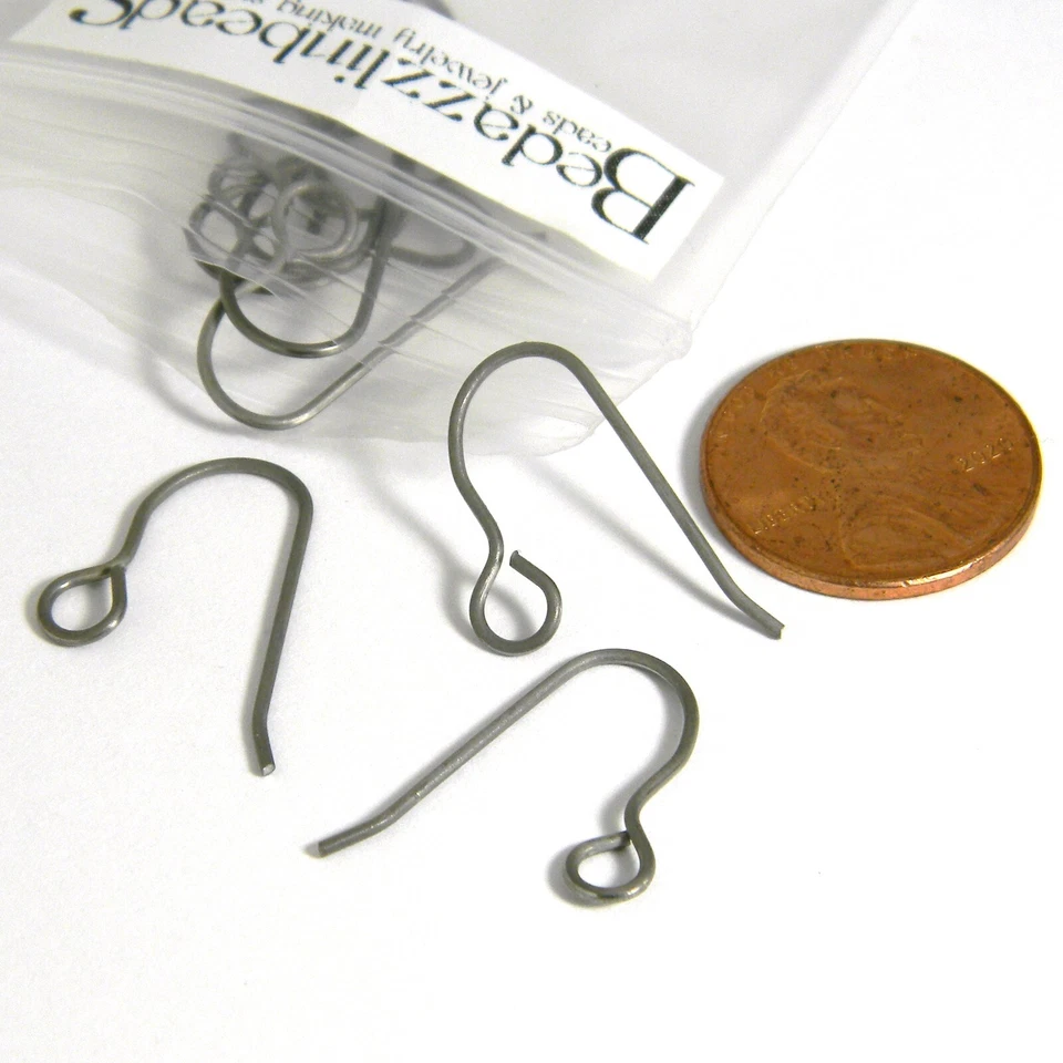 20 Silver Hypo-Allergenic Raw Titanium Fish Hook Earring Findings with Big Loop - Image 1 of 1