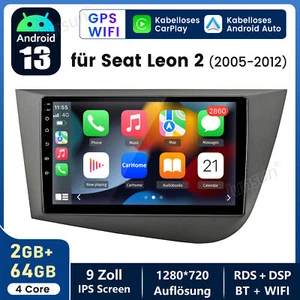 2+64G Carplay Android 13 DAB+ autoradio GPS per Seat Leon 2005-2012 WIFI SWC DSP - Foto 1 di 18