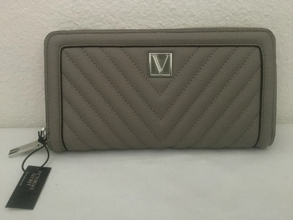 Victorias Secret V-quilted The Victoria Zip Around Wallet Gray