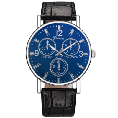 Fashion Men Steel Quartz Watch Black White Leather Band Analog Wristwatch - image 1 of 4